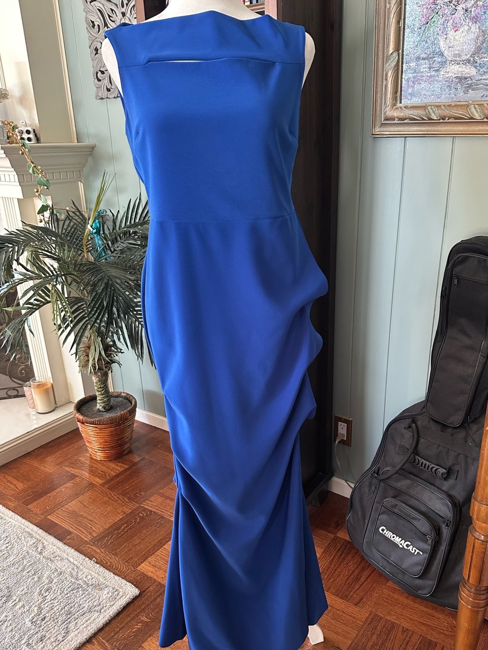 Frank Lyman Design Sleeveless Royal Blue Draped Maxi Gown